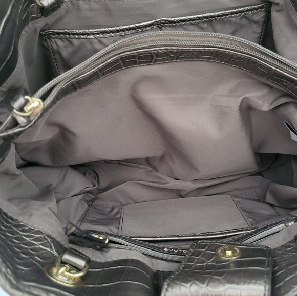 Liz Claiborne Metallic Taupe Gold Faux Alligator Embossed Shoulder Bag Purse - Picture 9 of 16